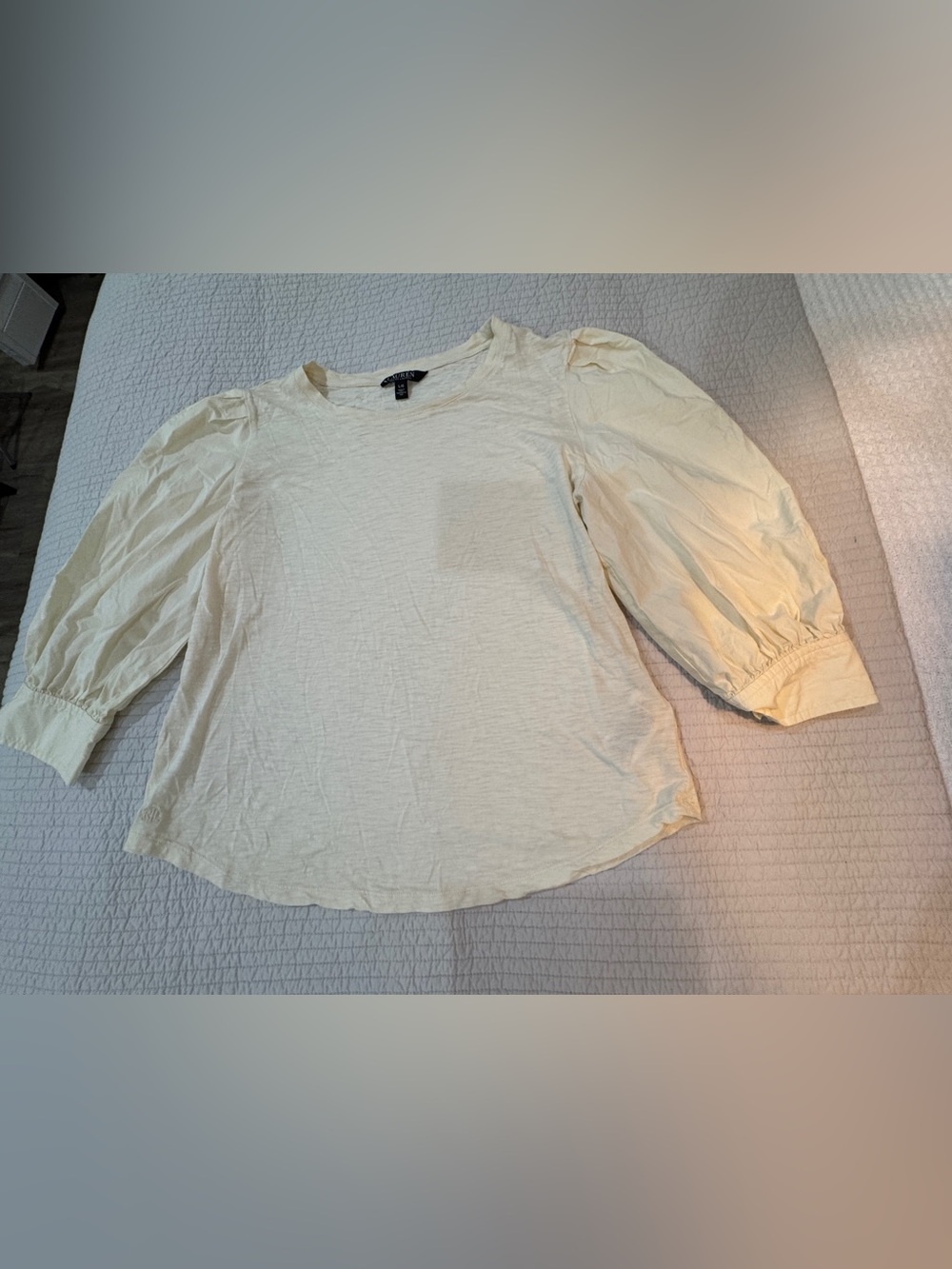 Lauren Ralph Lauren Slub Jersey Puff-Sleeve Top Cream Large
